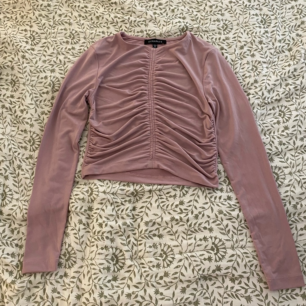 Dynamite Mauve Long Sleeve Ruched Tee